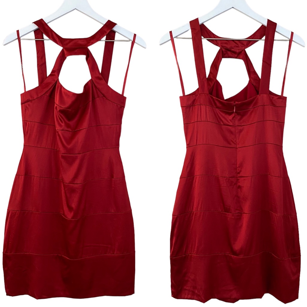 Bcbgmaxazria Nwt Red Silk Satin Elegant Flattering Evening Dress Size 4